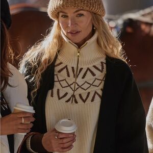 Varley Cream and Brown Turtleneck Sweater